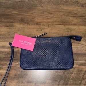 Isaac Mizrahi Blue Clutch with Perforated Design